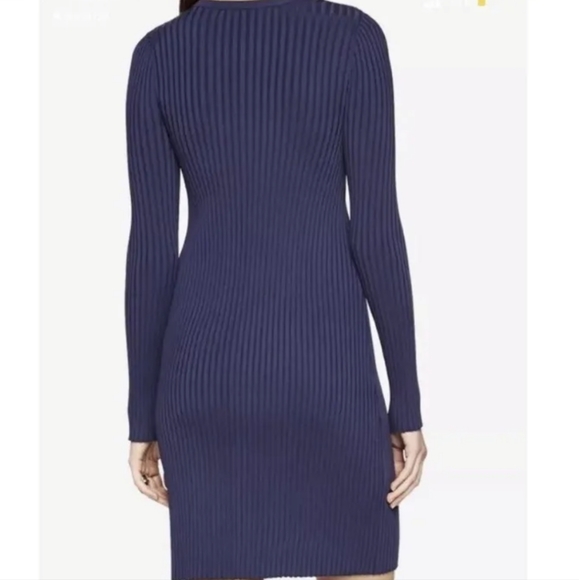BCBG navy blue ribbed knit sweater dress cold shoulder long sleeves Medium - Picture 3 of 17